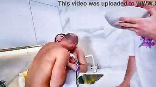 Mature redhead wife bathroom threesome sex tube video