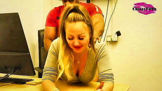 Busty blonde office doggy style amateur sex video
