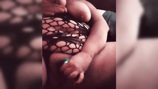 BBW MILF in fishnet lingerie interracial porno scene