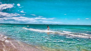 Still from Sasha Bikeyeva nude beach waves, older woman sex video