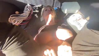 Still from Luna mature outdoor blowjob, older woman sex video